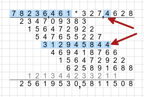 schriftlich multiplizieren - mal rechnen von 2 Zahlen mit Komma